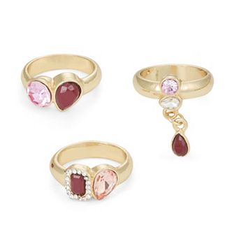 SO® Gold Tone Polished Teardrop Stone 3 pc Ring Set