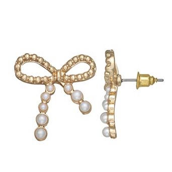 SO® Gold Tone Polished Bow Stud Earrings