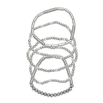 SO® Silver Tone Polished 5 pc Stretch Bracelet Set