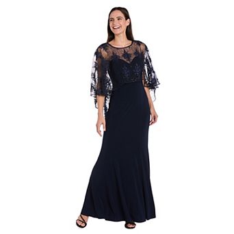 Women's R&M Richards Sequin Embellished Illusion Capelet Evening Dress