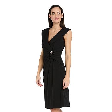 Women's R&M Richards Portrait Collar Rhinestone Twist Wrap Dress