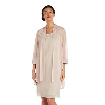 Women's R&M Richards Glitter Pleated Chiffon Shift Dress & Jacket Set
