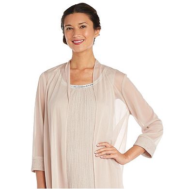 Women's R&M Richards Glitter Pleated Chiffon Shift Dress & Jacket Set