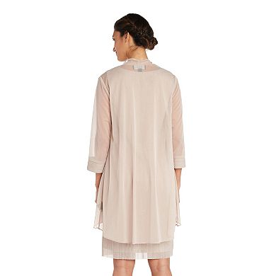 Women's R&M Richards Glitter Pleated Chiffon Shift Dress & Jacket Set