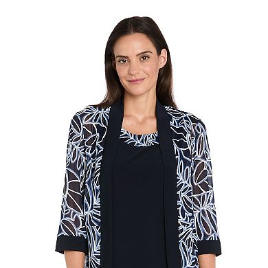 Women's R&M Richards Printed Mesh Jacket & Dress Set with Necklace