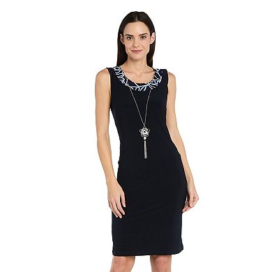 Women's R&M Richards Printed Mesh Jacket & Dress Set with Necklace