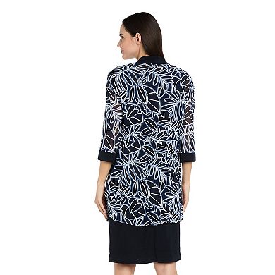 Women's R&M Richards Printed Mesh Jacket & Dress Set with Necklace