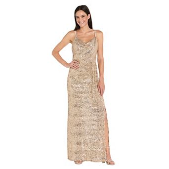 Women's R&M Richards Cowl-Drape Slit Column Gown