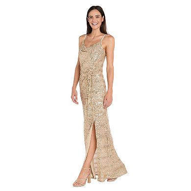 Women's R&M Richards Cowl-Drape Slit Column Gown