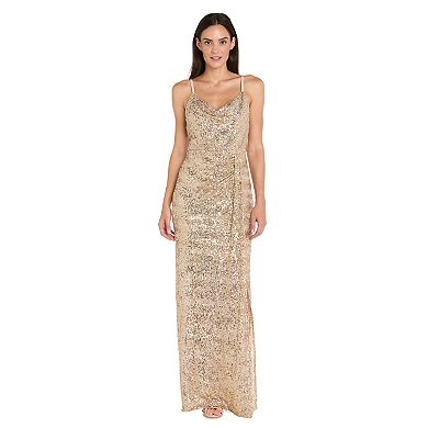Women's R&M Richards Cowl-Drape Slit Column Gown
