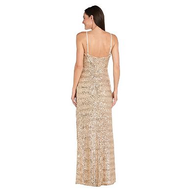 Women's R&M Richards Cowl-Drape Slit Column Gown