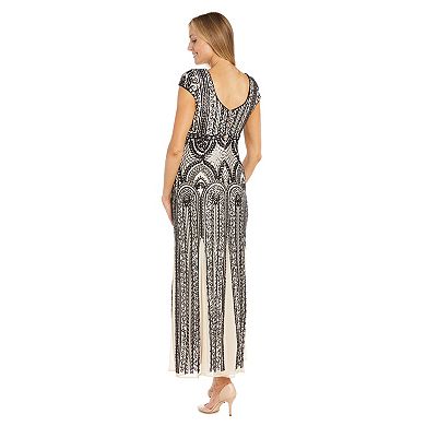 Women's R&M Richards Beaded Two-Tone Sequin Godet Maxi Dress
