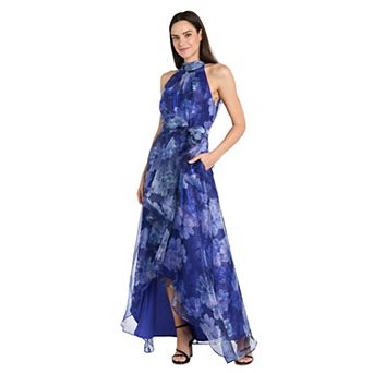 Women's R&M Richards Floral Organza High-Low Halter Dress