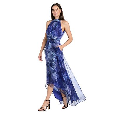 Women's R&M Richards Floral Organza High-Low Halter Dress
