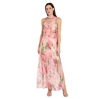 Women's R&M Richards Floral Cowl Neck Maxi Dress with Scarf