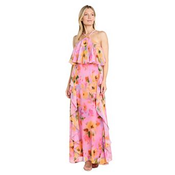 Women's R&M Richards Floral Popover Ruffle Maxi Dress