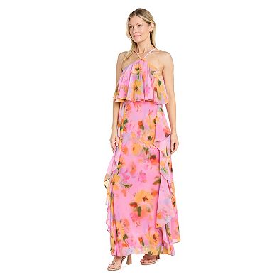 Women's R&M Richards Floral Popover Ruffle Maxi Dress