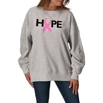 Women's Hope Breast Cancer Ribbon Oversized Fleece Crew Sweatshirt