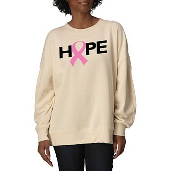 Women's Hope Breast Cancer Ribbon Oversized Fleece Crew Sweatshirt