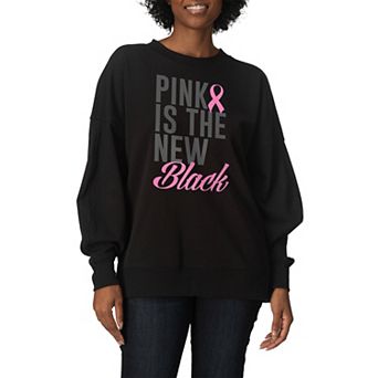 Women's "Pink Is The New Black" Breast Cancer Awareness Oversized Fleece Crew Sweatshirt