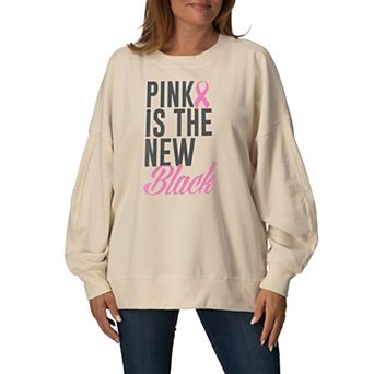 Women's "Pink Is The New Black" Breast Cancer Awareness Oversized Fleece Crew Sweatshirt