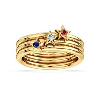 USA Collection Gold Tone Over Silver Lab-Created Gemstone Trio Ring