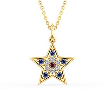 USA Collection Gold Tone Over Silver Lab-Created Gemstone Star Pendant Necklace