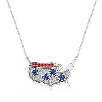 USA Collection Sterling Silver Lab-Created Gemstone Necklace