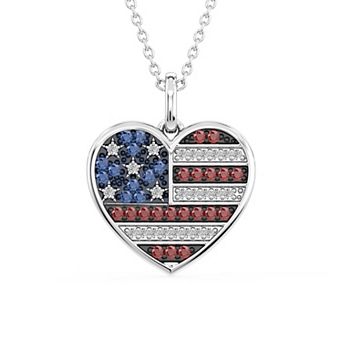 USA Collection Sterling Silver Lab-Created Gemstone Heart Pendant Necklace