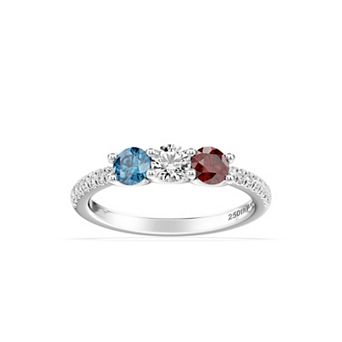 USA Collection Sterling Silver Lab-Created Gemstone 3-Stone Ring