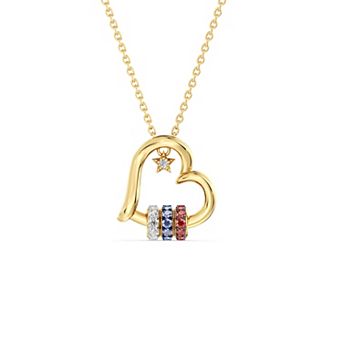 USA Collection Gold Tone Over Silver Lab-Created Gemstone Heart Pendant Necklace