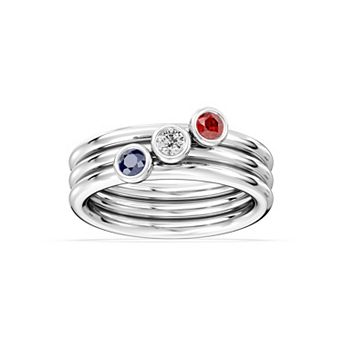 USA Collection Sterling Silver Lab-Created Gemstone Trio Ring