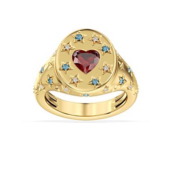 USA Collection Gold Tone Over Silver Lab-Created Gemstone Ring