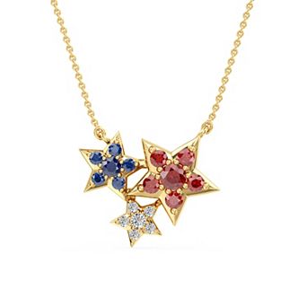 USA Collection Gold Tone Over Silver Lab-Created Gemstone Star Pendant Necklace