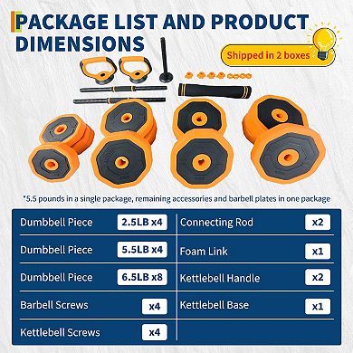 Space Saving 4-in-1 Adjustable Dumbbell Set 66/88LB Convertible to Barbell, Kettlebell & Push Up