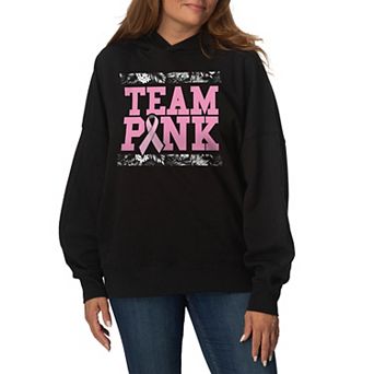 Women's "Team Pink" Breast Cancer Awareness Oversized Fleece Hoodie Sweatshirt