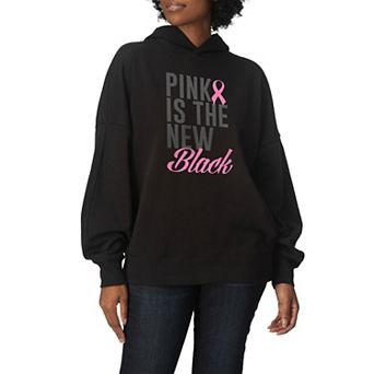 Women's "Pink Is The New Black" Breast Cancer Awareness Oversized Fleece Hoodie Sweatshirt