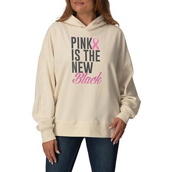 Women's "Pink Is The New Black" Breast Cancer Awareness Oversized Fleece Hoodie Sweatshirt