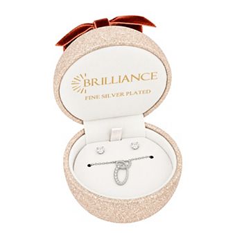 Brilliance Cubic Zirconia Script Initial Pendant Necklace & Stud Earrings Set
