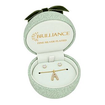 Brilliance Cubic Zirconia Bubble Initial Pendant Necklace & Stud Earrings Set
