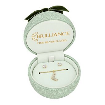 Brilliance Cubic Zirconia Bubble Initial Pendant Necklace & Stud Earrings Set