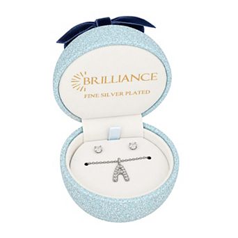 Brilliance Cubic Zirconia Bubble Initial Pendant Necklace & Stud Earrings Set