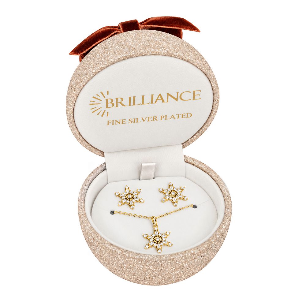 Brilliance 18k Gold Flash Plated Cubic Zirconia Snowflake Pendant