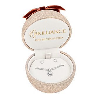Brilliance Cubic Zirconia Singapore Chain Pendant Neckalce & Stud Earrings Set
