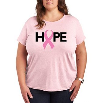 Plus Size Hope Breast Cancer Ribbon Graphic Tee