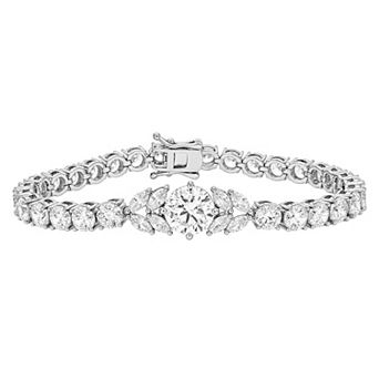 Brilliance Fine Silver Plated Cubic Zirconia Marquise & Round Tennis Bracelet