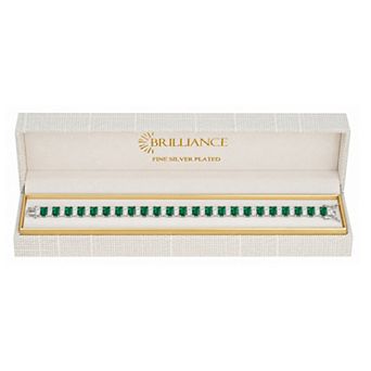 Brilliance Fine Silver Plated Emerald Cut Cubic Zirconia Tennis Bracelet