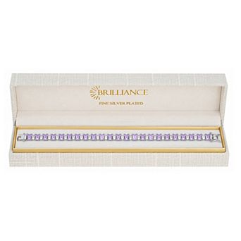 Brilliance Fine Silver Plated Emerald Cut Cubic Zirconia Tennis Bracelet