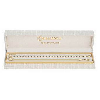 Brilliance 18k Gold Flash Plated Cubic Zirconia Tennis & Herringbone Bracelet Set
