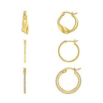 Brilliance Cubic Zirconia 3-Pair Hoop Earrings Set